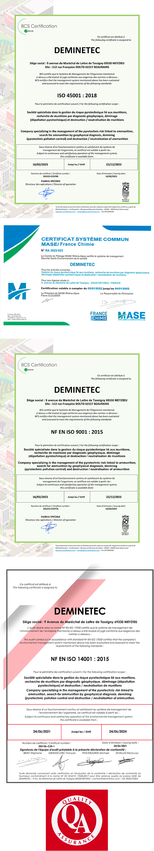 DEMINETEC assurance et contrôle qualité