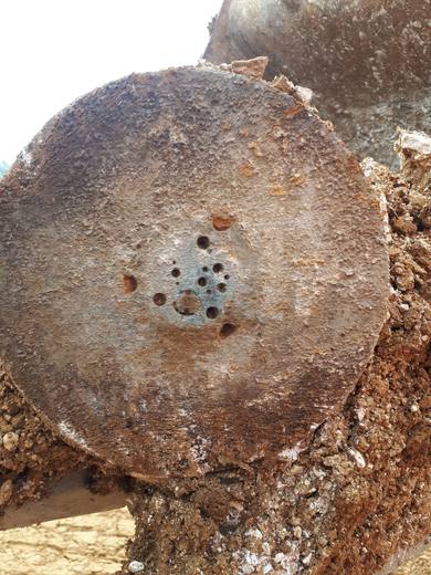 Mine antichar mise au jour lors d'opérations de déminage